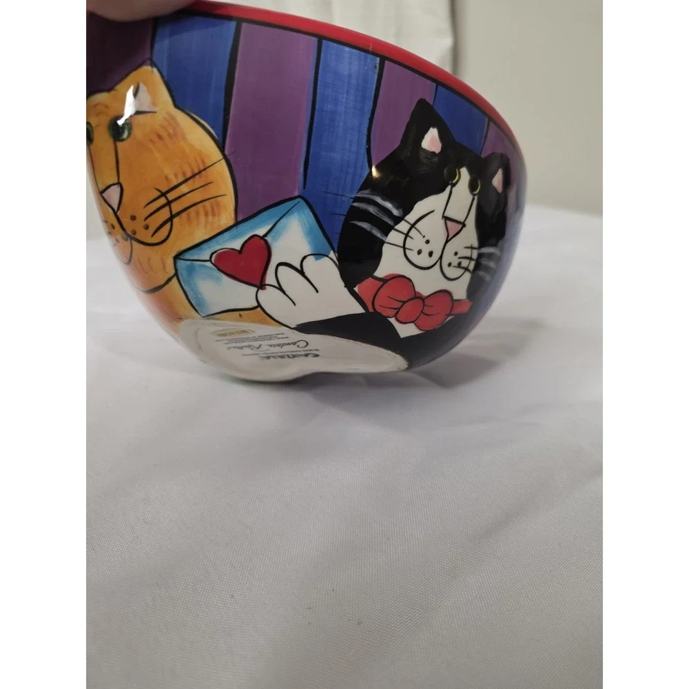2002 Candace Reiter Designs Catzilla CATS Heart Shaped Ceramic Bowl 7